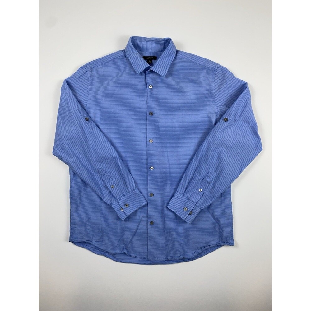 Alfani Men's Long Sleeve Blue Button-Down 100% Cotton Size Large